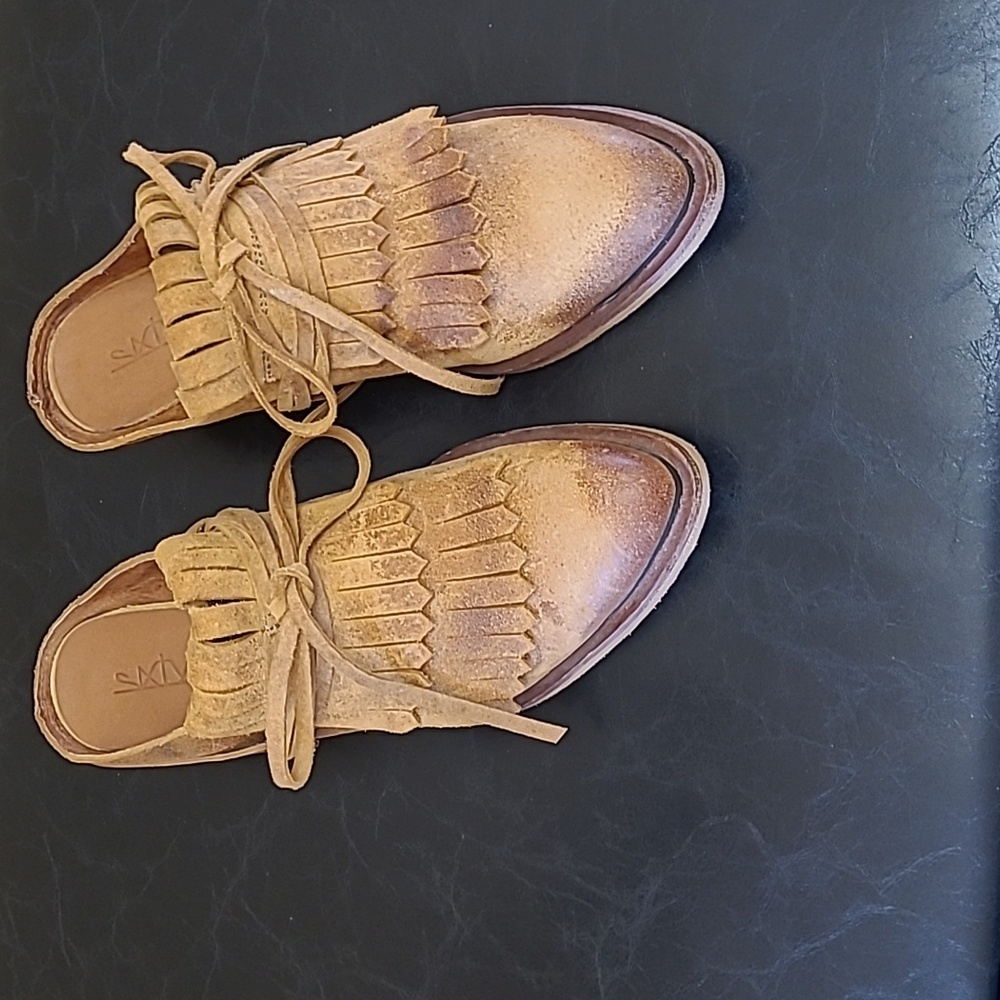 Free People Sixty-seven Leather Fringe Rancho Mules/Boots, Size 39 made in Spain